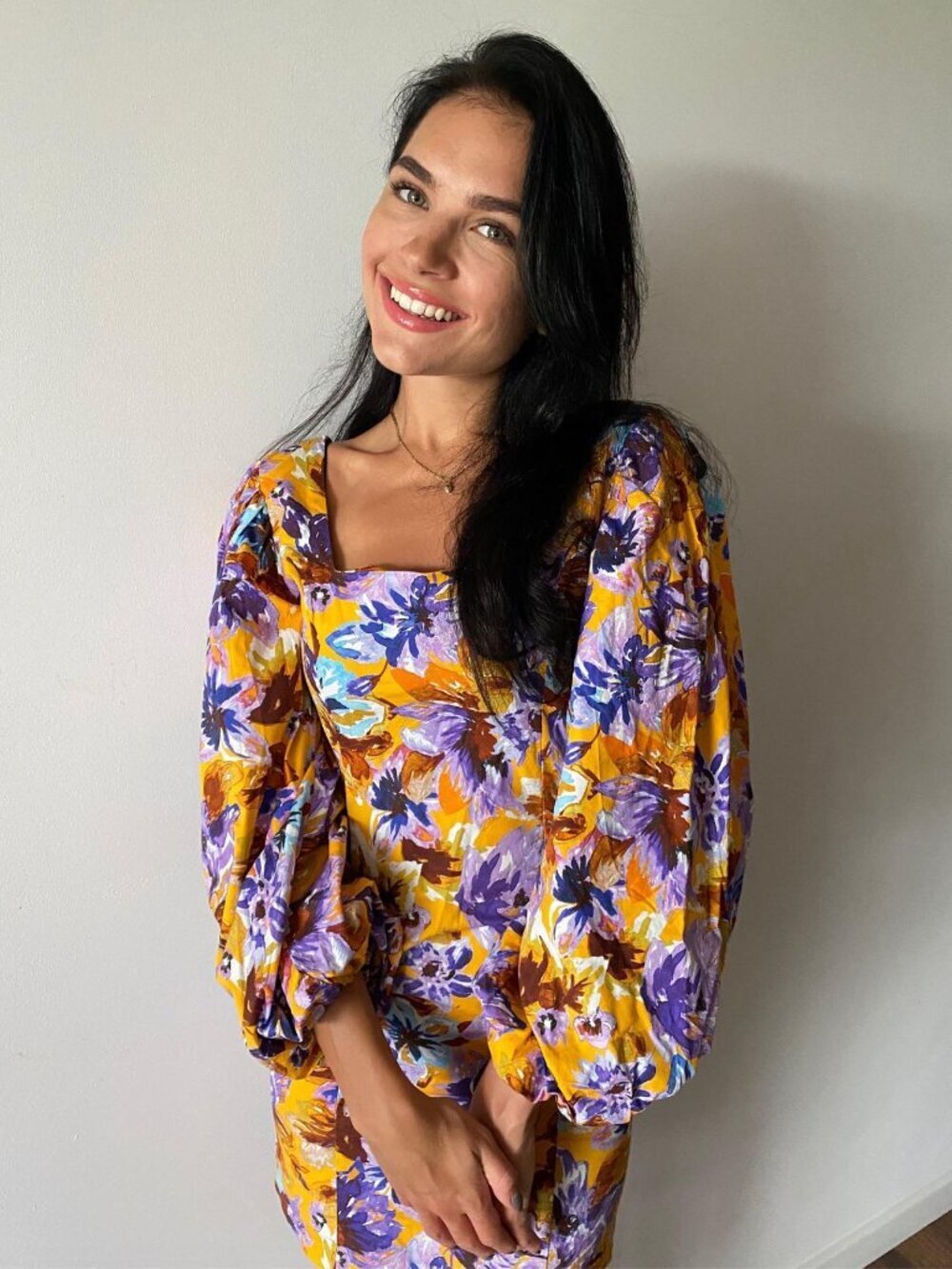 Zara Floral Puff Balloon Sleeves Mini Dress Camilla Bloggers Size Small